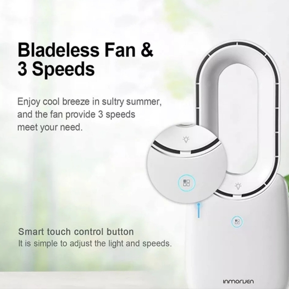 Inmorven Desk Fan Portable Bladeless Rechargable 3 Speed With 5 LED Colors - Picture 2 of 12